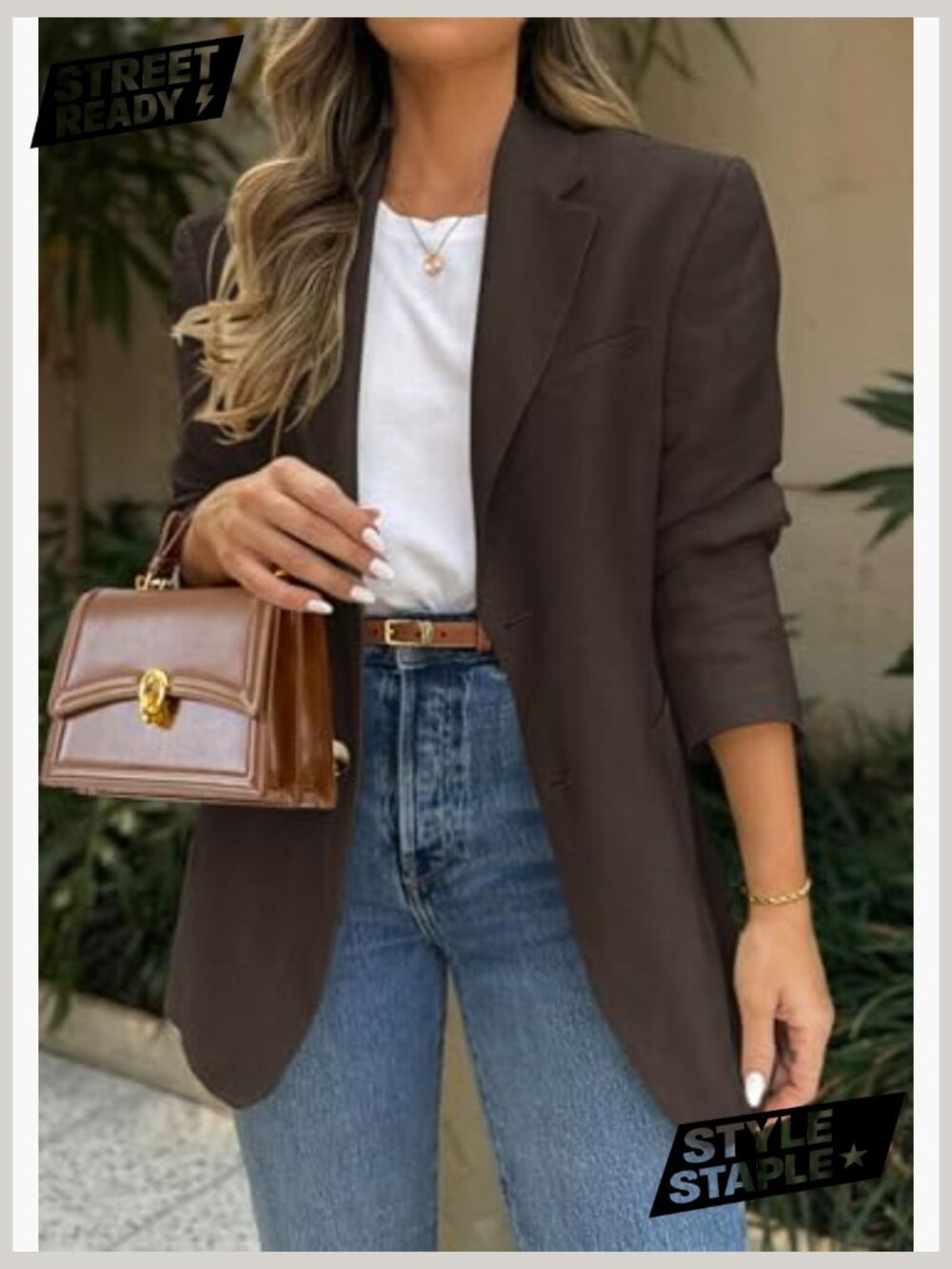 Business Casual Long Sleeve Blazer with Pockets Notch Lapel Open Front Suit - Picture 3 of 7
